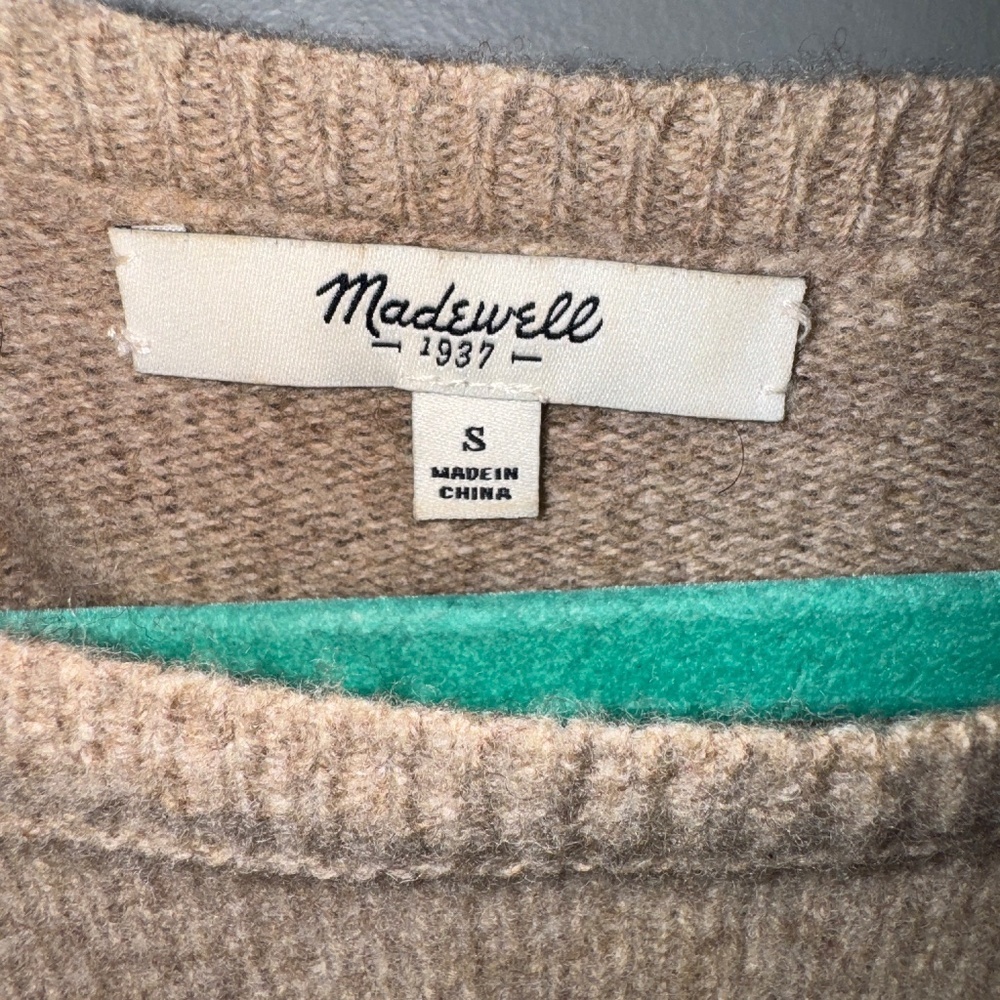 EUC Madewell Cozy Boatneck 100% Merino Wool Sweater Tan Size Small - Picture 3 of 8